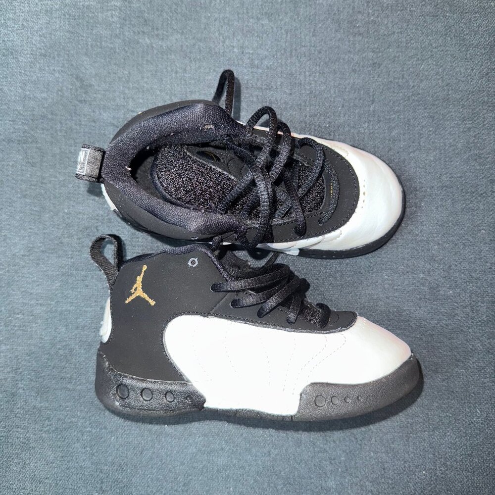 Kids Black and White Jordans Size 8C